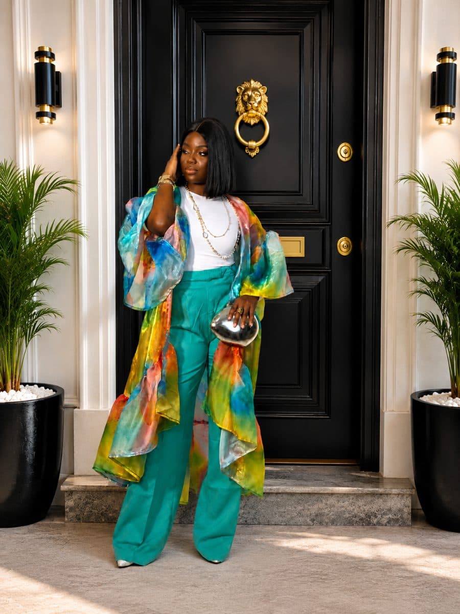 Flowered Organdy Kimono+Crepe Pants