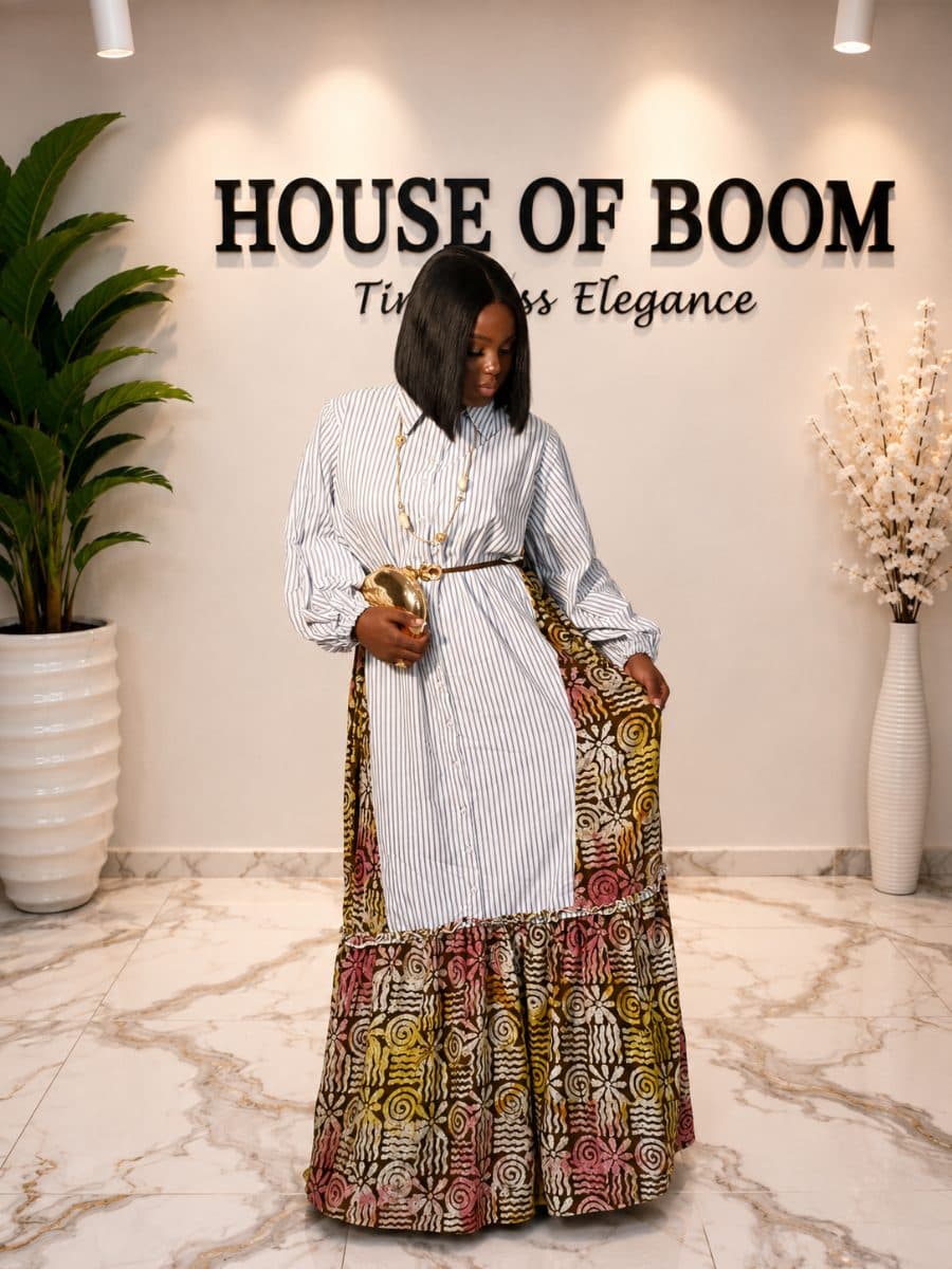 Striped Gown With Adire Crepe alternate view